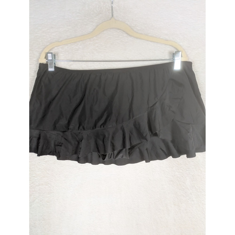 Catalina Swim Skirt Women's L Black Ruffle Tiered Built-in Brief Summer Beach